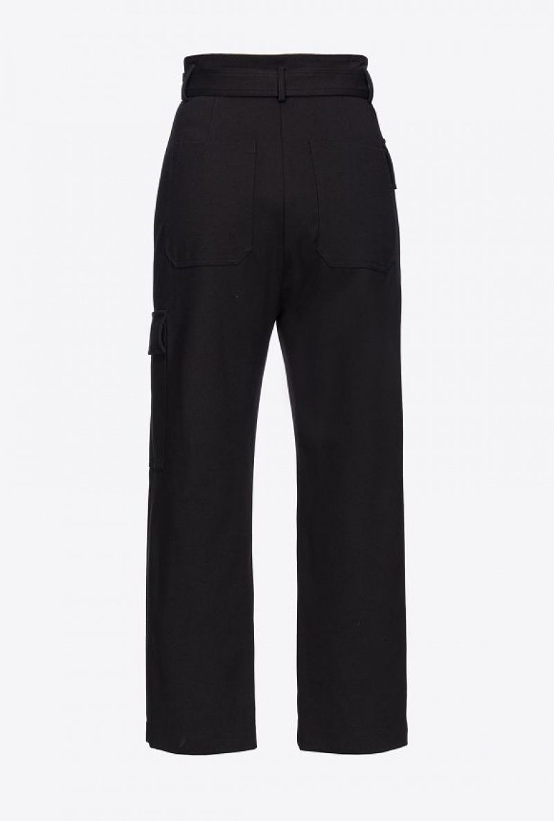 Pinko Cargo Trousers With Love Birds Belt LIMO BLACK | SN-PKO33780