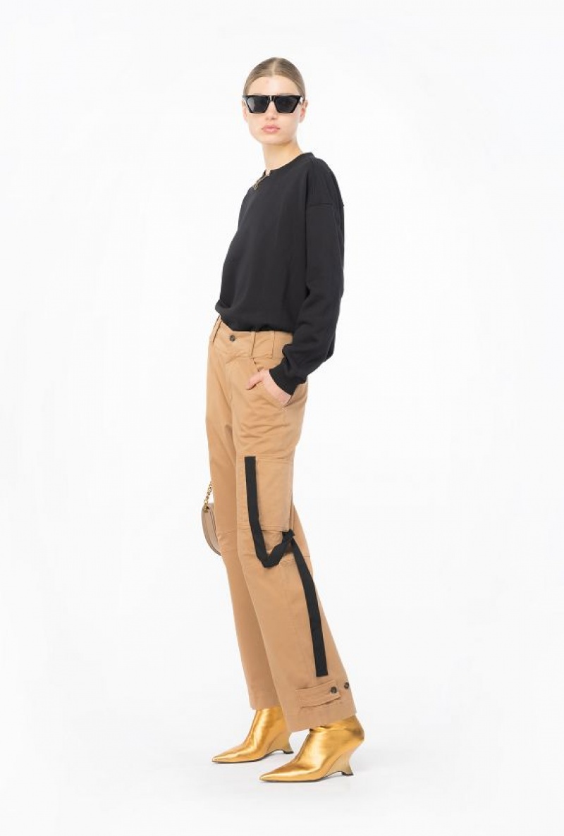 Pinko Cargo Trousers With Ribbon MOCHA CAMEL | SN-PKO33759