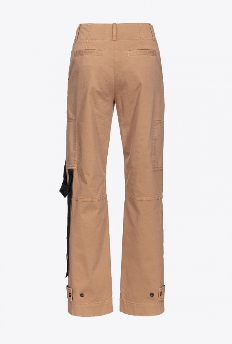 Pinko Cargo Trousers With Ribbon MOCHA CAMEL | SN-PKO33759