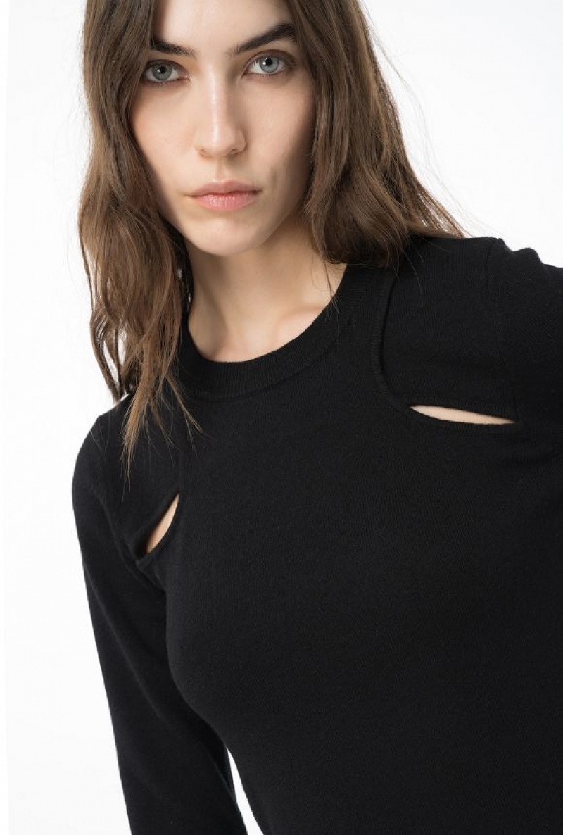 Pinko Cashmere Sweater With Cut-out LIMO BLACK | SN-PKO33559