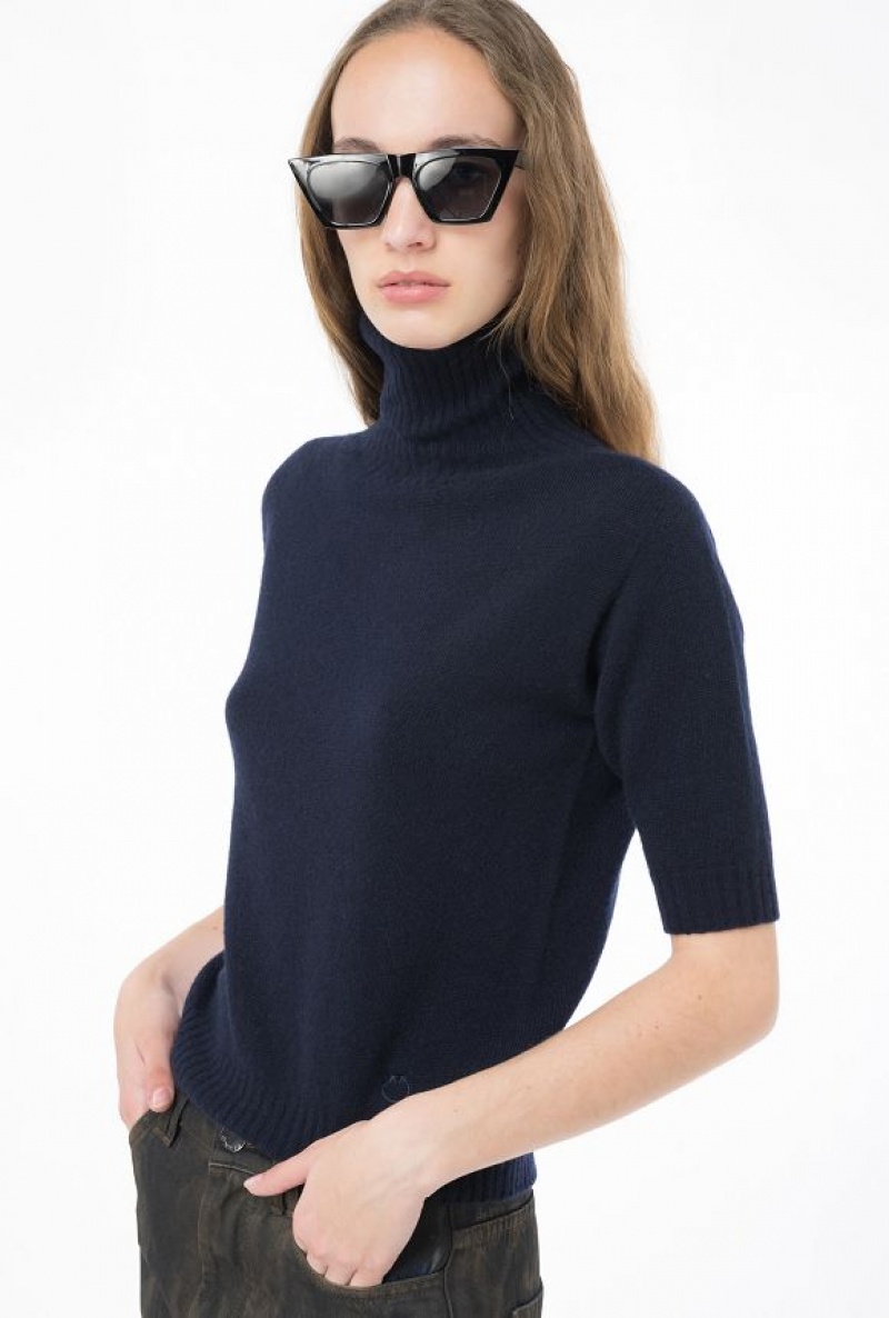 Pinko Cashmere-blend High-neck Sweater DARK NAVY BLUE | SN-PKO33466