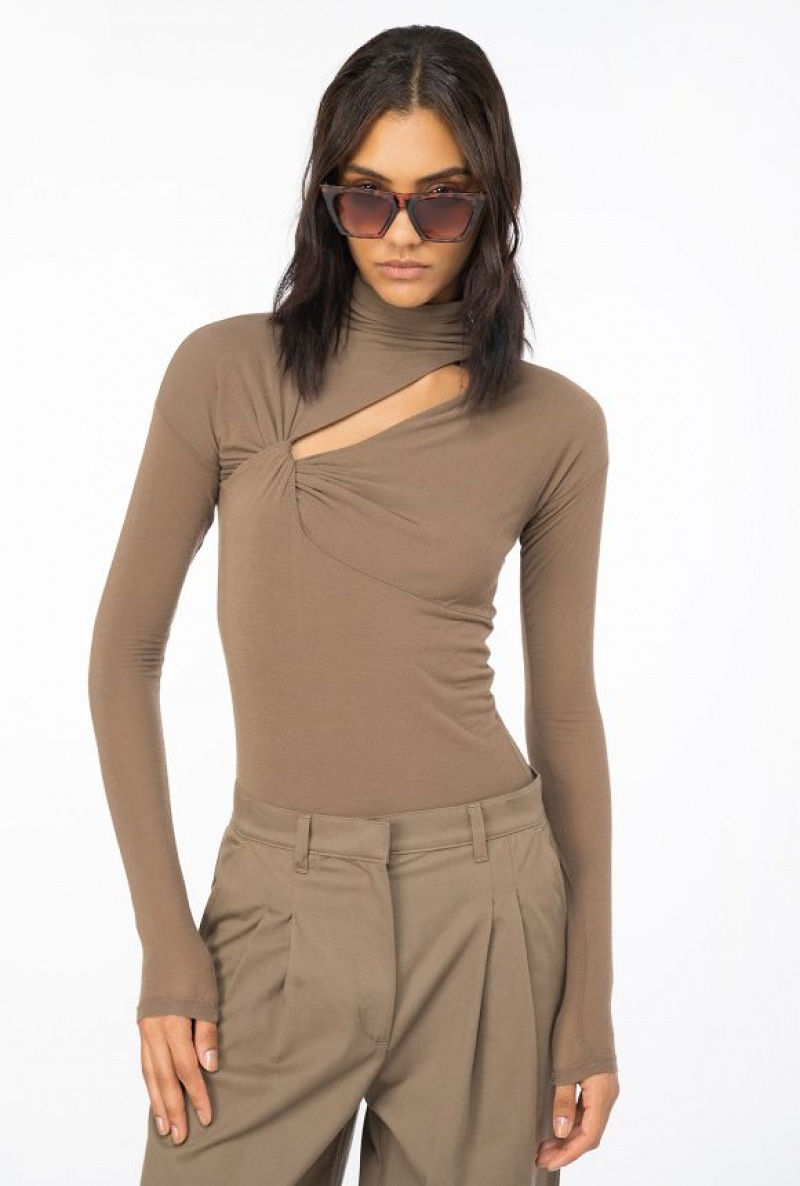 Pinko Cashmere-blend Sweater With Cut-out DARK EARTH | SN-PKO33388