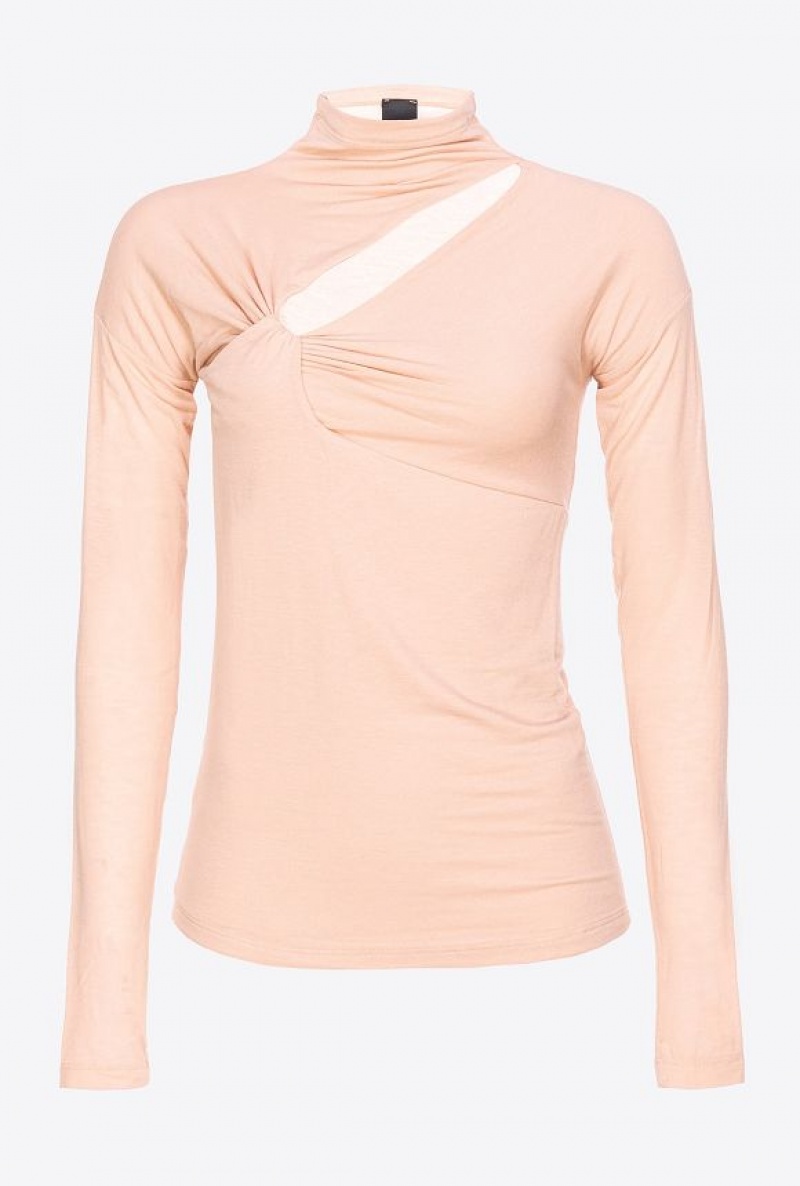 Pinko Cashmere-blend Sweater With Cut-out LIGHT WHITE COFFEE | SN-PKO33308