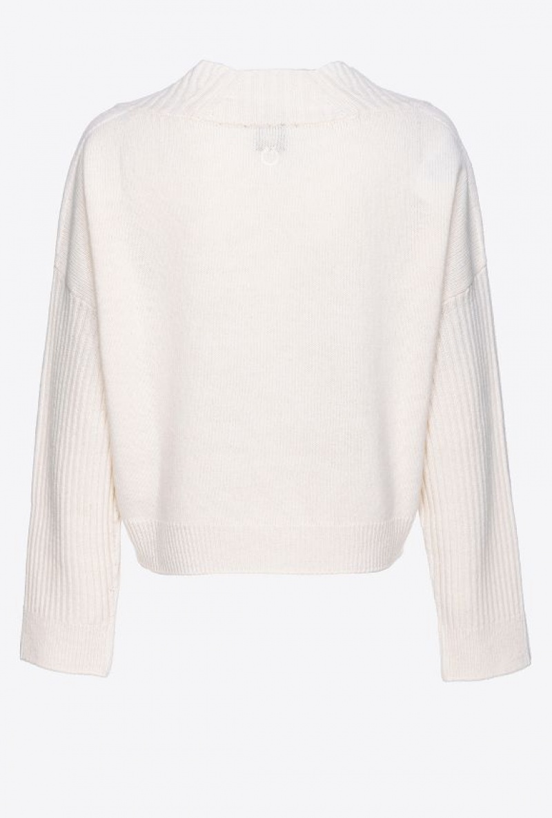 Pinko Cashmere-blend V-neck Pullover SWAN WHITE | SN-PKO33416