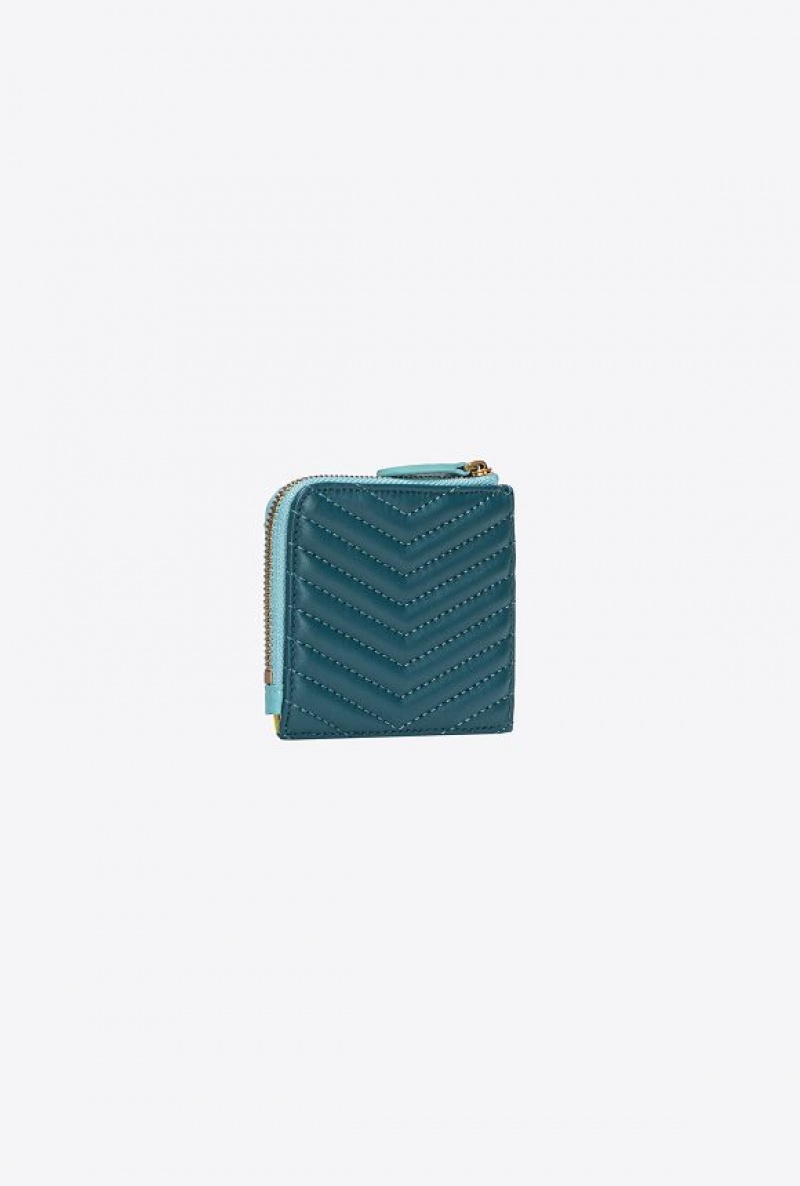 Pinko Chevron Mini Card Holder MULT. GREEN/YELLOW/LIGHT BLUE-ANTIQUE GOLD | SN-PKO34344