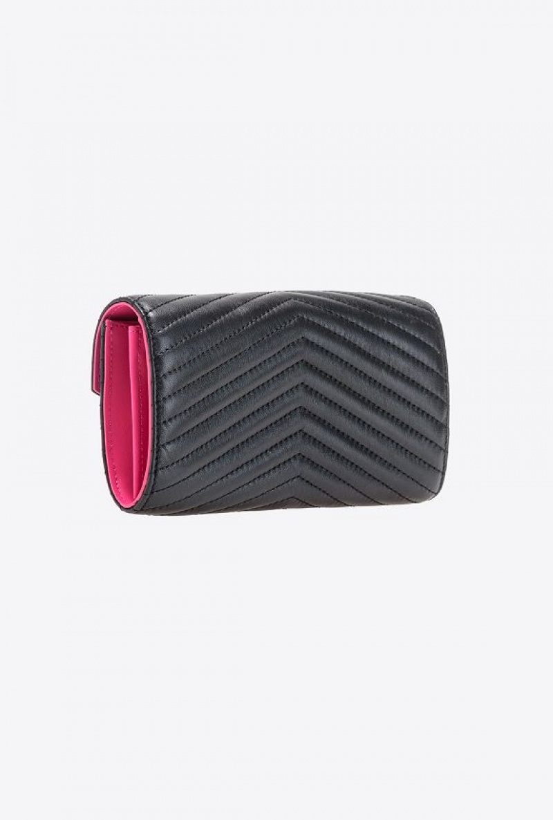 Pinko Chevron Nappa Leather Wallet BLACK-ANTIQUE GOLD | SN-PKO34260