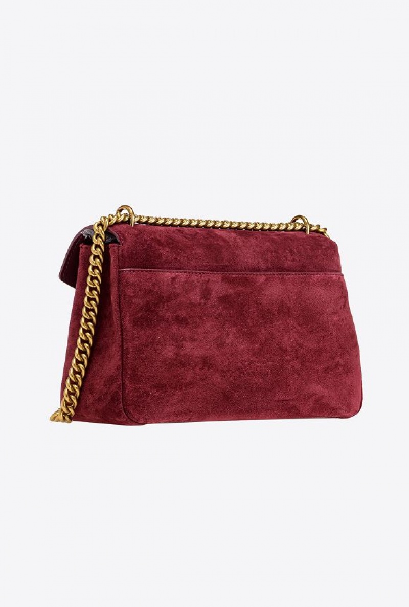 Pinko Classic Cupido Bag Messenger In Suede INTENSE BERRY-ANTIQUE GOLD | SN-PKO32448