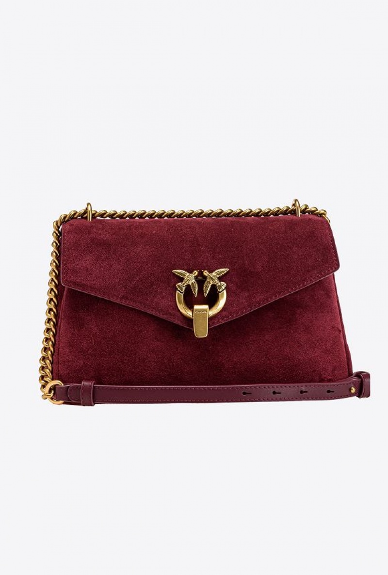 Pinko Classic Cupido Bag Messenger In Suede INTENSE BERRY-ANTIQUE GOLD | SN-PKO32448