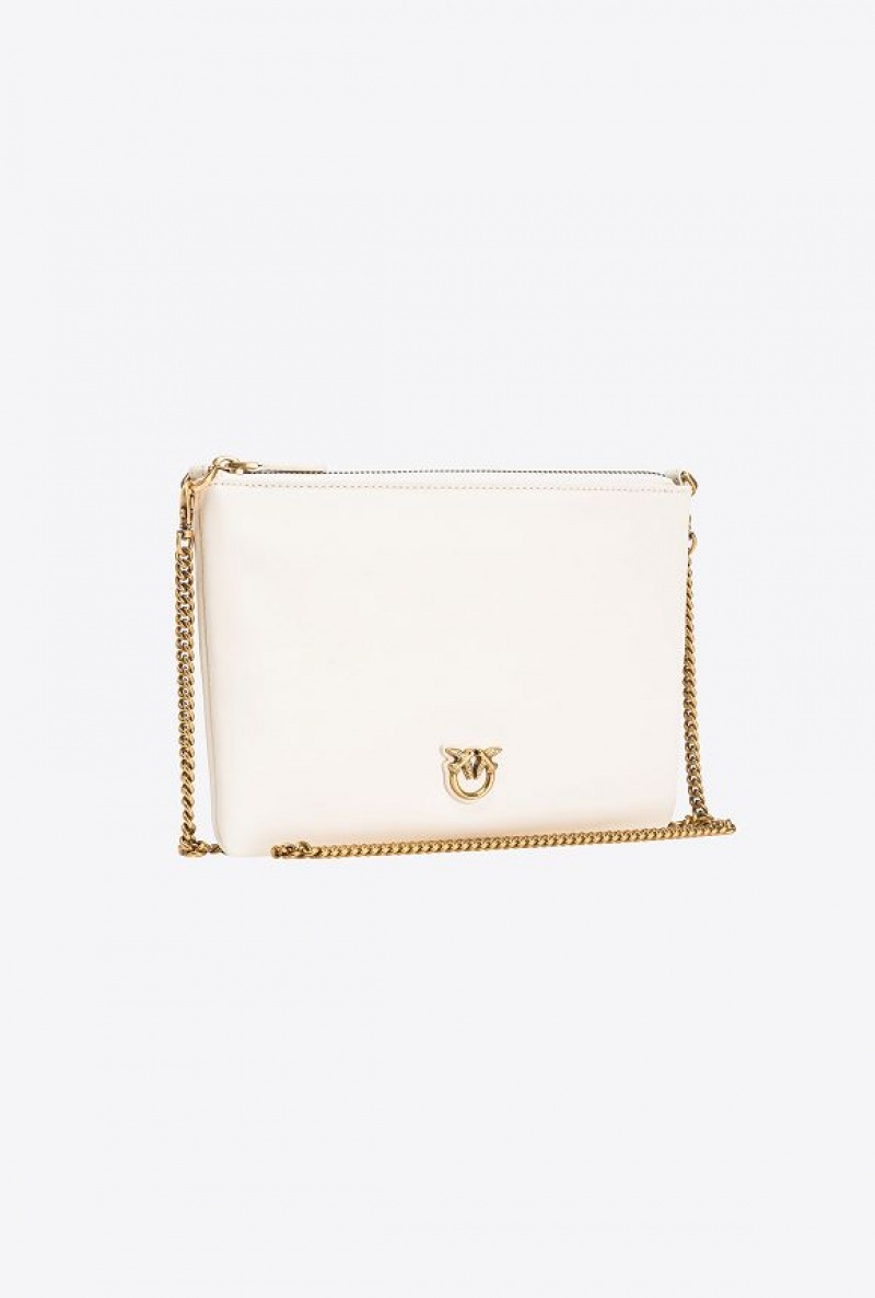 Pinko Classic Flat Love Bag Simply WHITE+WHITE-ANTIQUE GOLD | SN-PKO34313