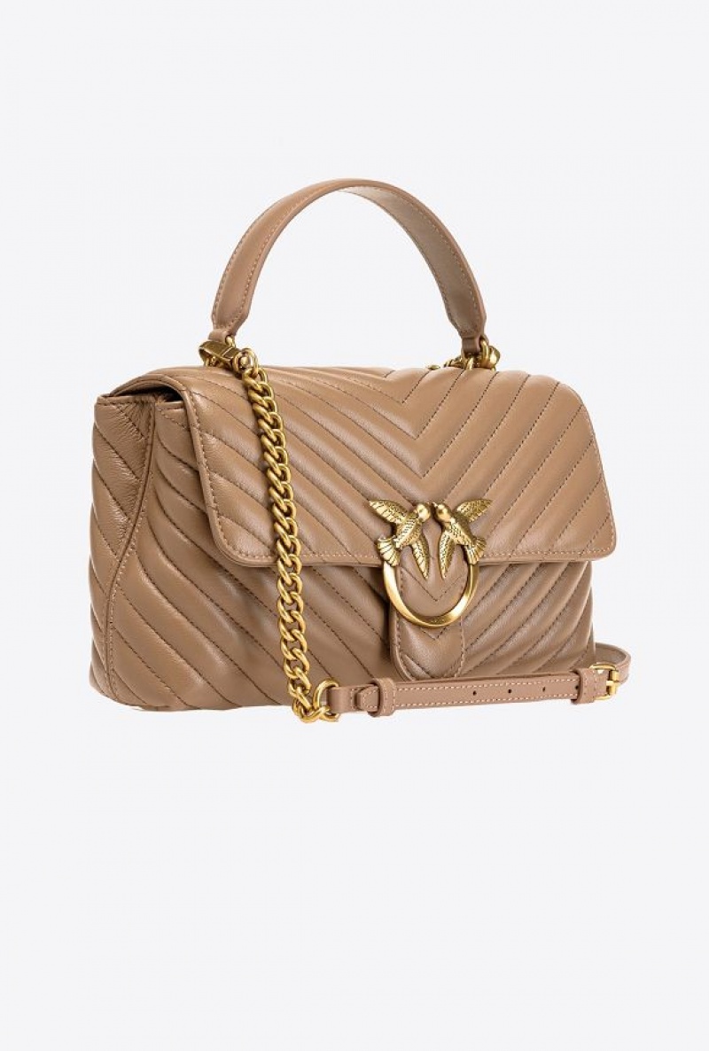 Pinko Classic Lady Love Bag Puff Chevron GINGER BISCUIT-ANTIQUE GOLD | SN-PKO32482