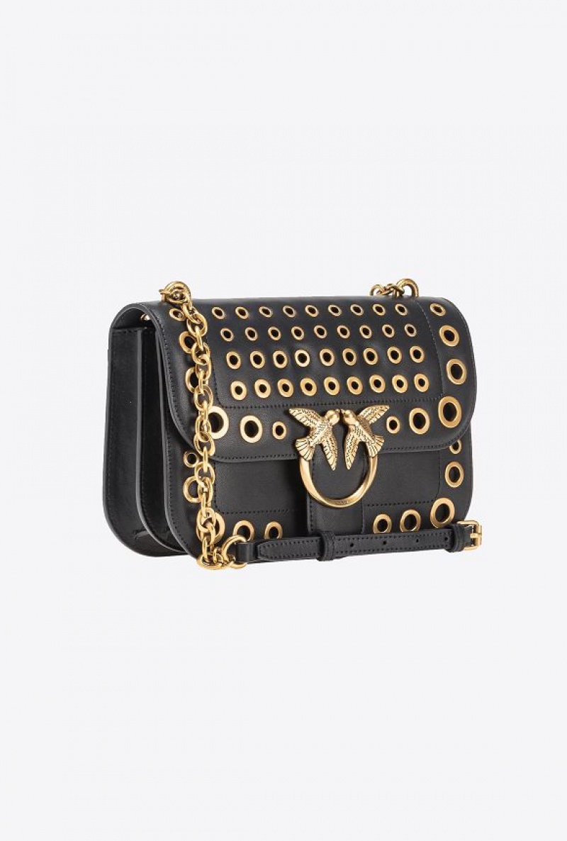 Pinko Classic Love Bag Bell With Metal Eyelets BLACK-ANTIQUE GOLD | SN-PKO32549