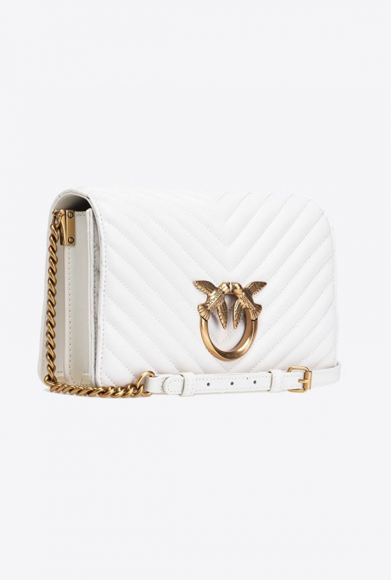 Pinko Classic Love Bag Click Chevron WHITE+WHITE-ANTIQUE GOLD | SN-PKO32880