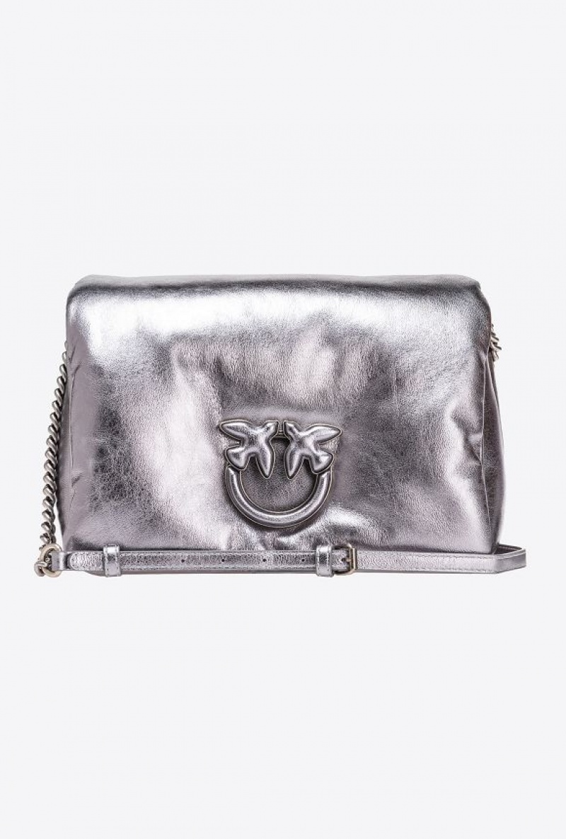 Pinko Classic Love Bag Click Puff Laminated SILVER-OLD SILVER | SN-PKO32829