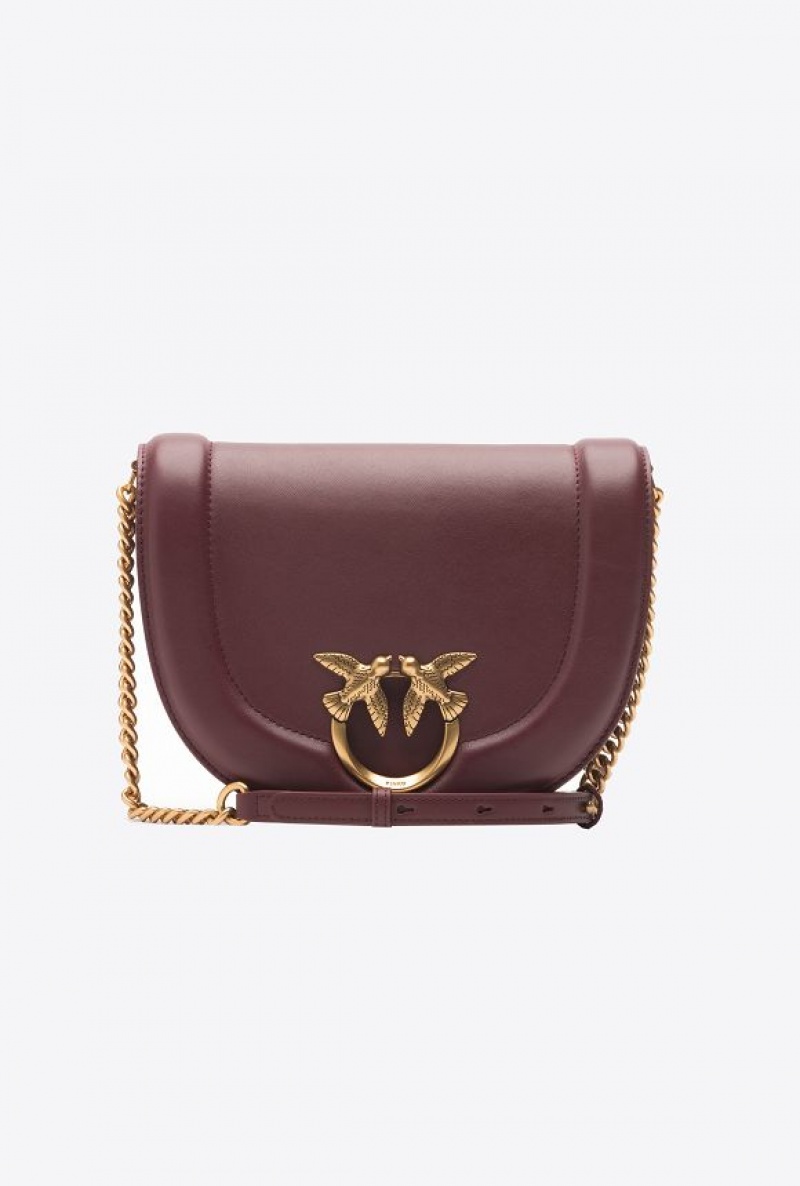 Pinko Classic Love Bag Click Round In Leather INTENSE BERRY-ANTIQUE GOLD | SN-PKO32442