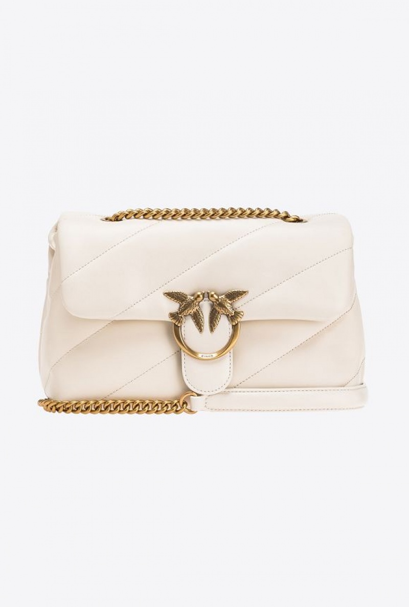 Pinko Classic Love Bag Puff Maxi Quilt WHITE+WHITE-ANTIQUE GOLD | SN-PKO32494