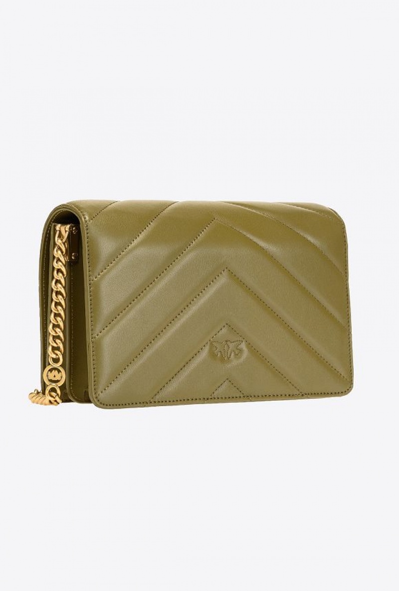 Pinko Classic Love Bag Click Big Chevron FIR GREEN-ANTIQUE GOLD | SN-PKO32565