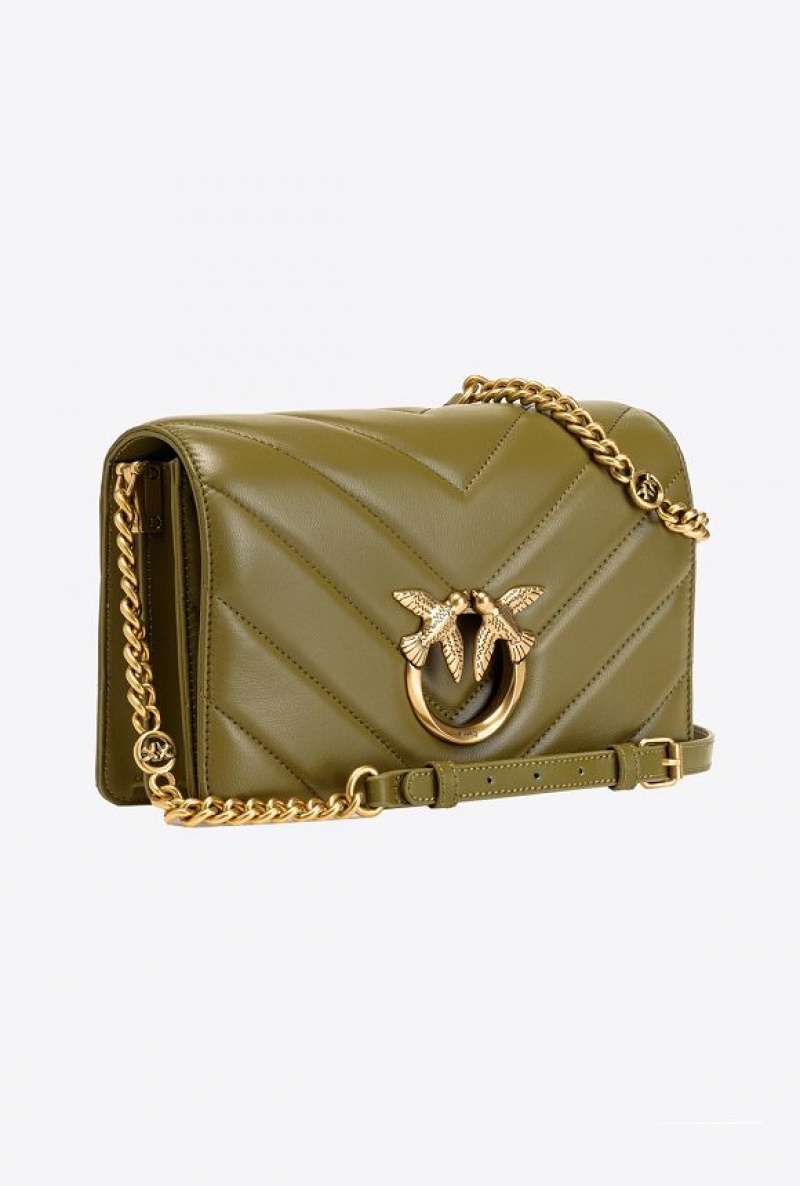 Pinko Classic Love Bag Click Big Chevron FIR GREEN-ANTIQUE GOLD | SN-PKO32565