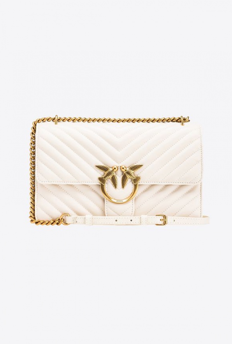 Pinko Classic Love Bag One Chevron WHITE+WHITE-ANTIQUE GOLD | SN-PKO32502