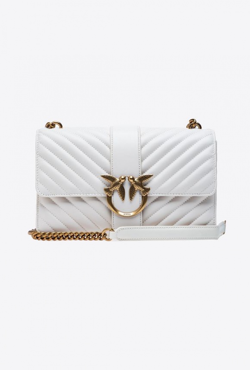 Pinko Classic Love Bag One Chevron WHITE+WHITE-ANTIQUE GOLD | SN-PKO32334