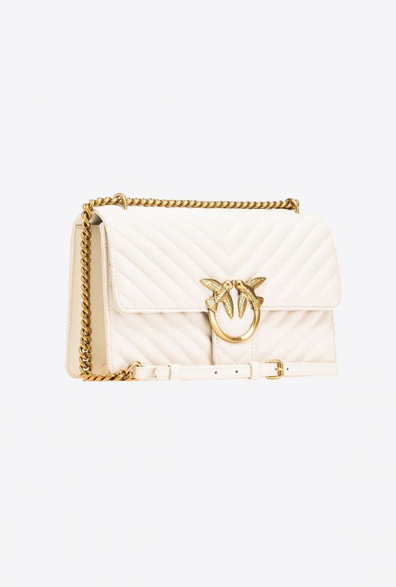 Pinko Classic Love Bag One Chevron WHITE+WHITE-ANTIQUE GOLD | SN-PKO32607