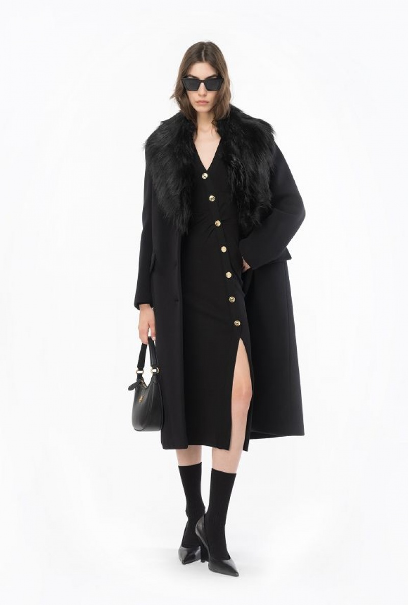 Pinko Coat With Faux Fur Collar LIMO BLACK | SN-PKO33657