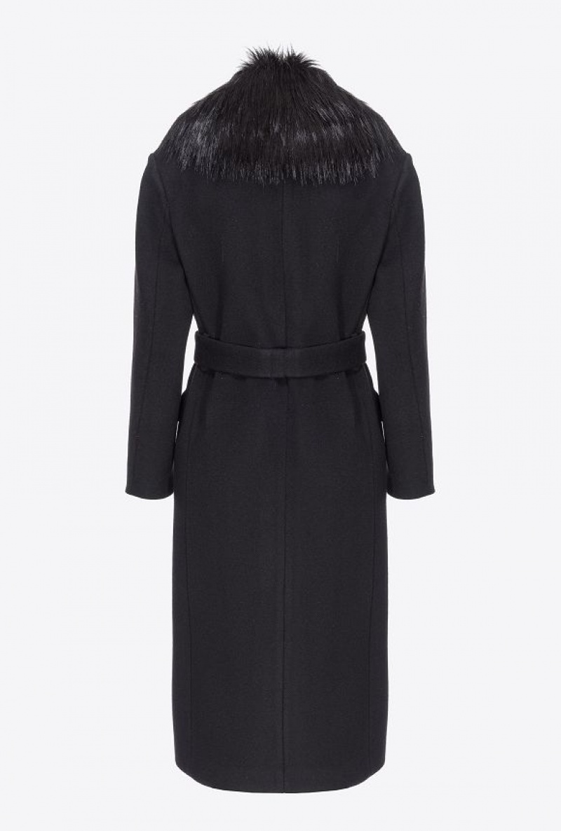 Pinko Coat With Faux Fur Collar LIMO BLACK | SN-PKO33657