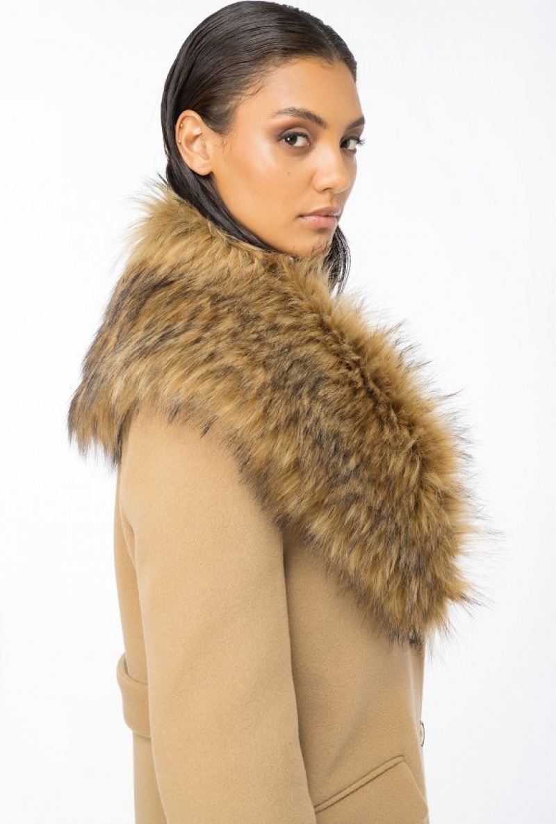 Pinko Coat With Faux Fur Collar MOCHA CAMEL | SN-PKO33658