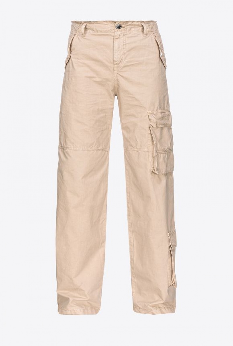 Pinko Coloured Cotton Cargo Trousers OYSTER GREY | SN-PKO33767