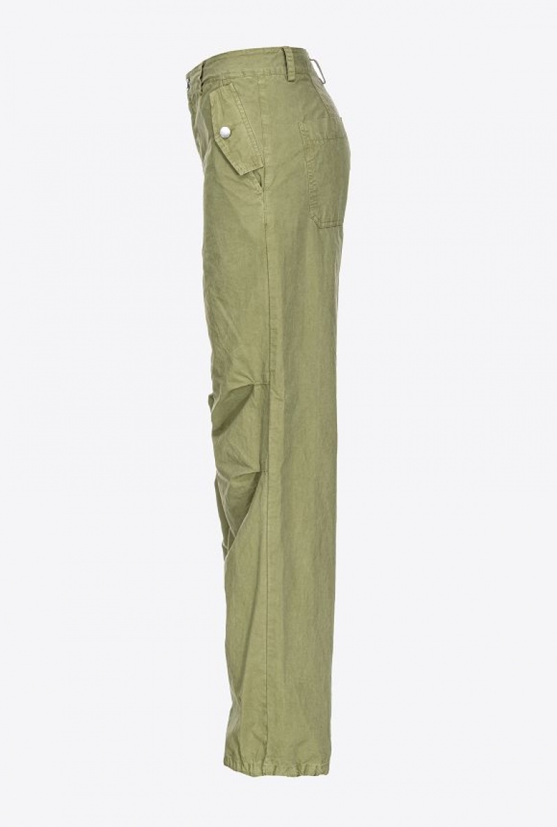 Pinko Coloured Cotton Utility Trousers DUSTY OLIVE GREEN | SN-PKO33708