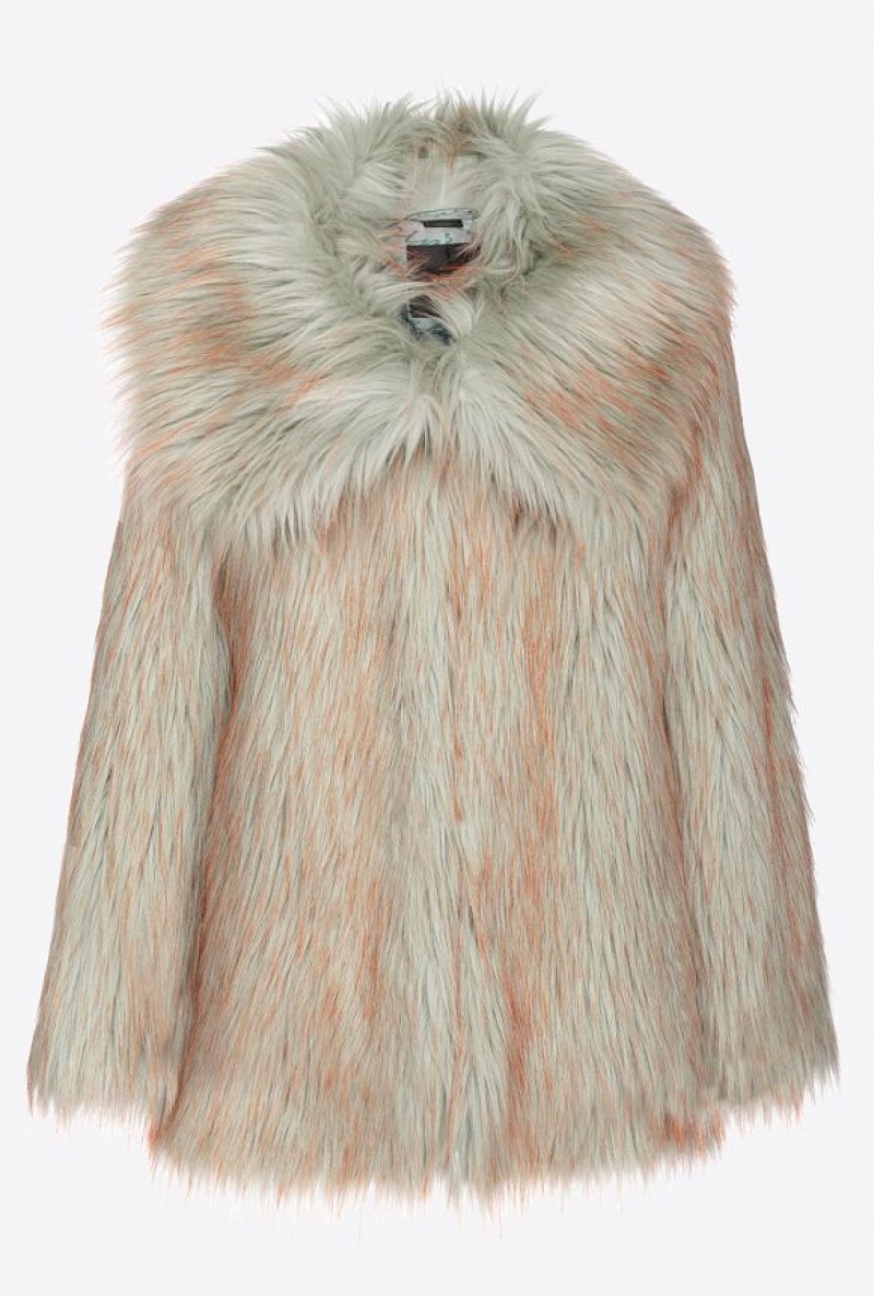 Pinko Coloured Fox Fur-effect Pea Coat GREEN/ORANGE | SN-PKO33583