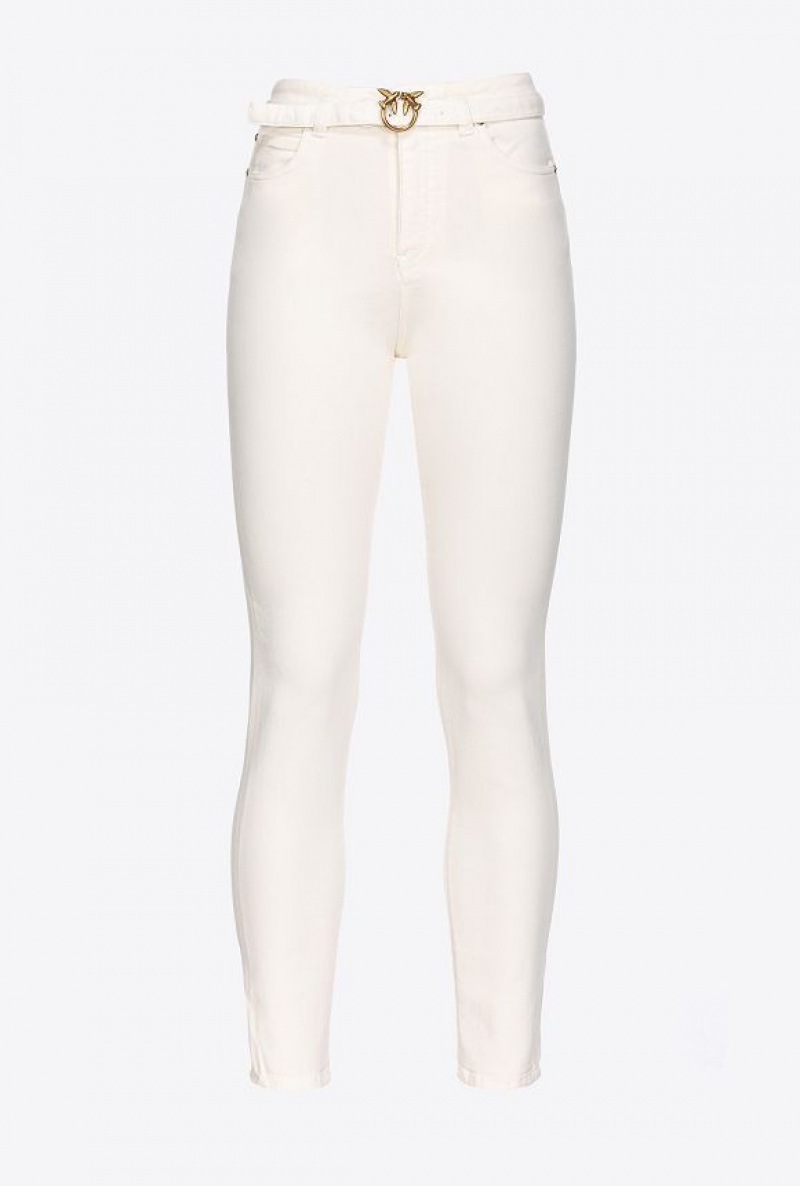 Pinko Coloured Stretch Bull Denim Skinny Jeans VANILLA ICE-CREAM WHITE | SN-PKO34019