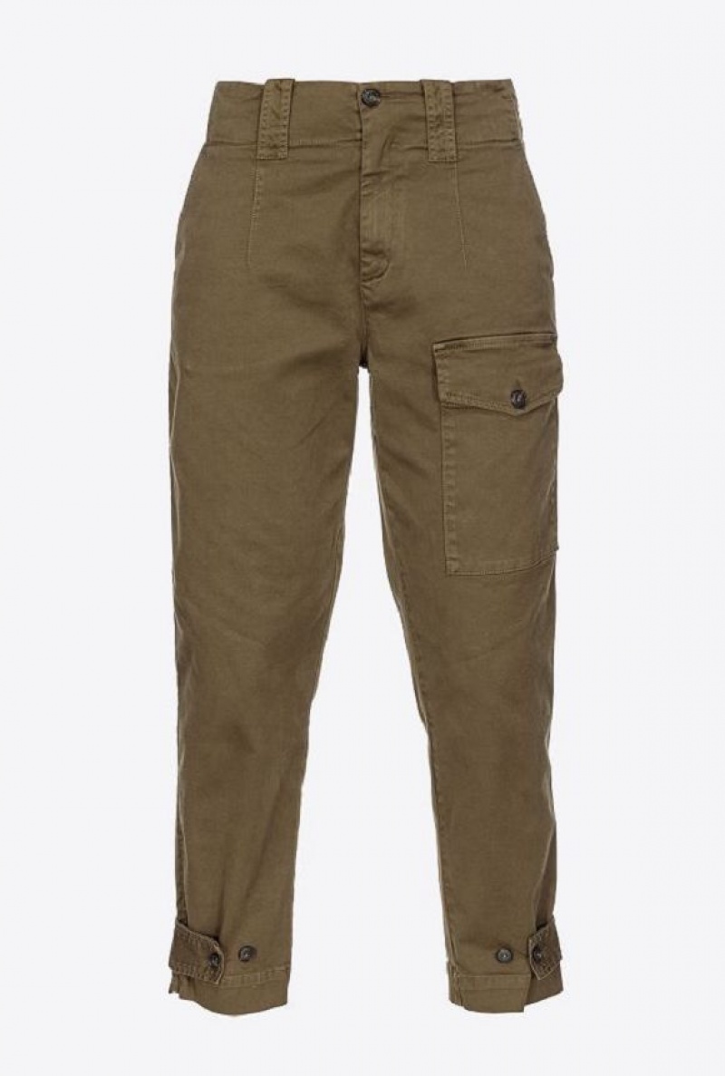 Pinko Cotton Cargo Trousers DARK OLIVE GREEN | SN-PKO33789