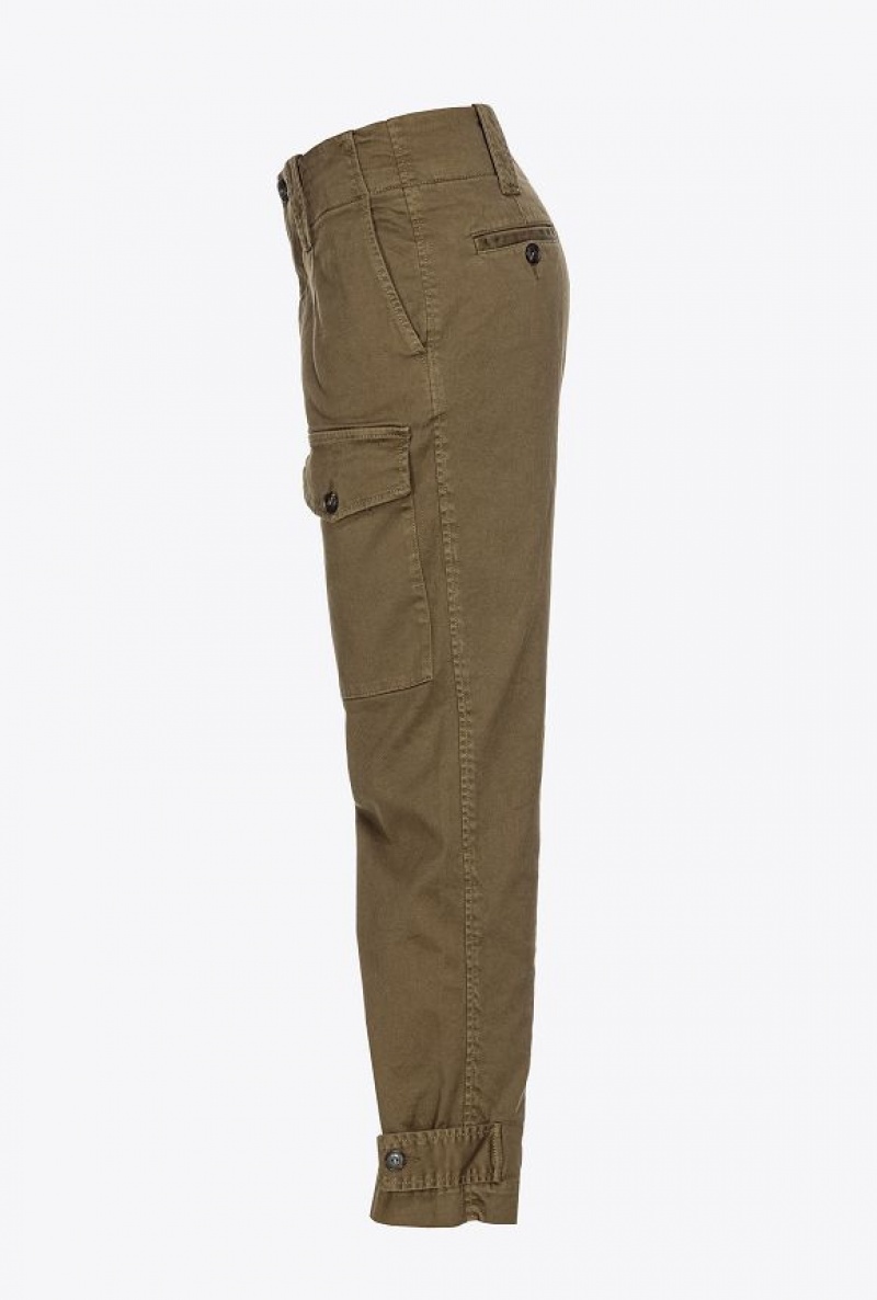 Pinko Cotton Cargo Trousers DARK OLIVE GREEN | SN-PKO33789