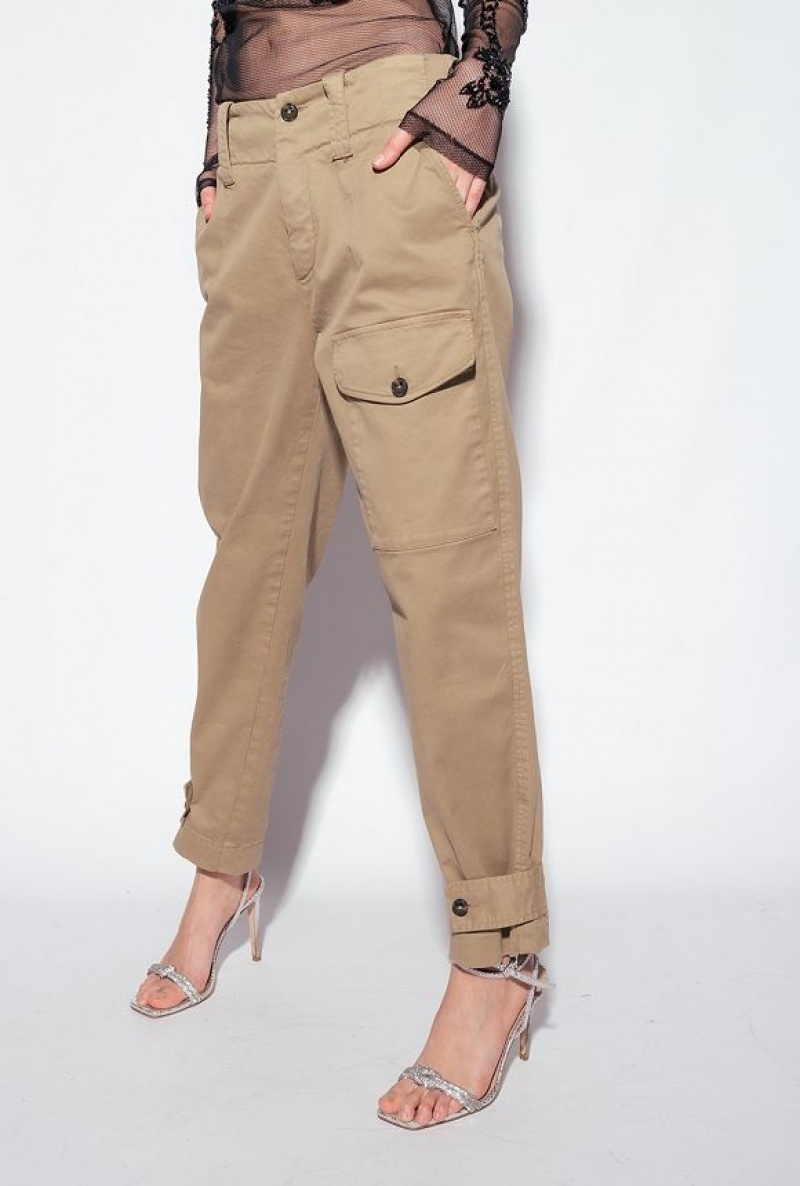 Pinko Cotton Cargo Trousers ELM WOOD BROWN | SN-PKO33693