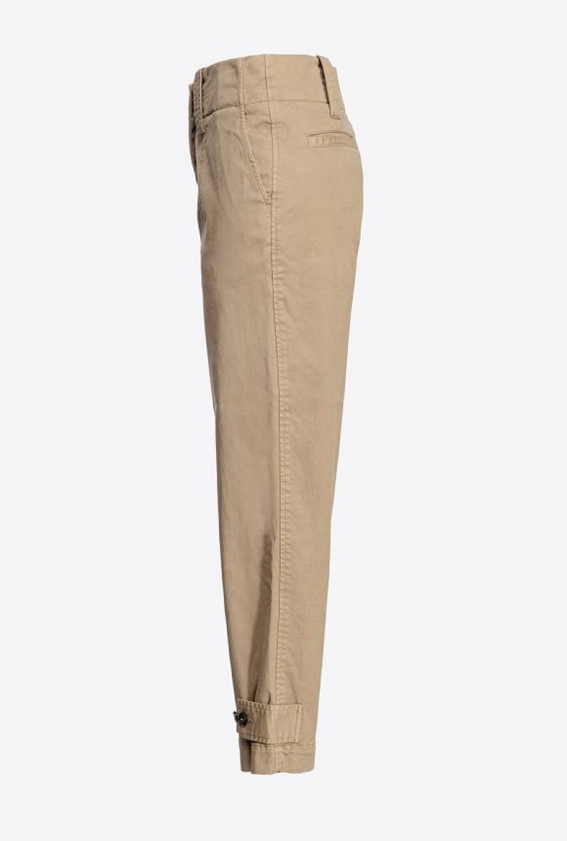 Pinko Cotton Cargo Trousers ELM WOOD BROWN | SN-PKO33693