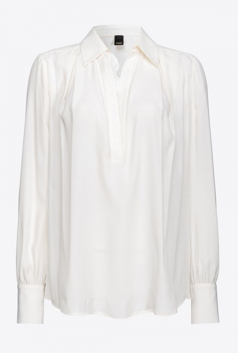 Pinko Crepe De Chine Blouse With Lace VANILLA ICE-CREAM WHITE | SN-PKO33205