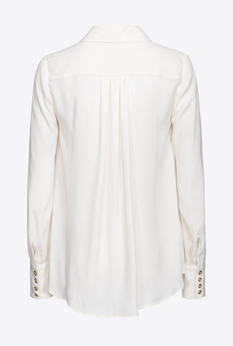 Pinko Crepe De Chine Blouse With Lace VANILLA ICE-CREAM WHITE | SN-PKO33205