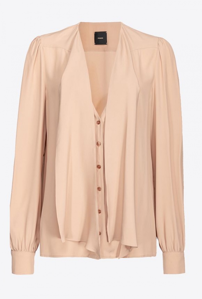 Pinko Crepe De Chine Blouse With Sash DESERT PINK | SN-PKO33199