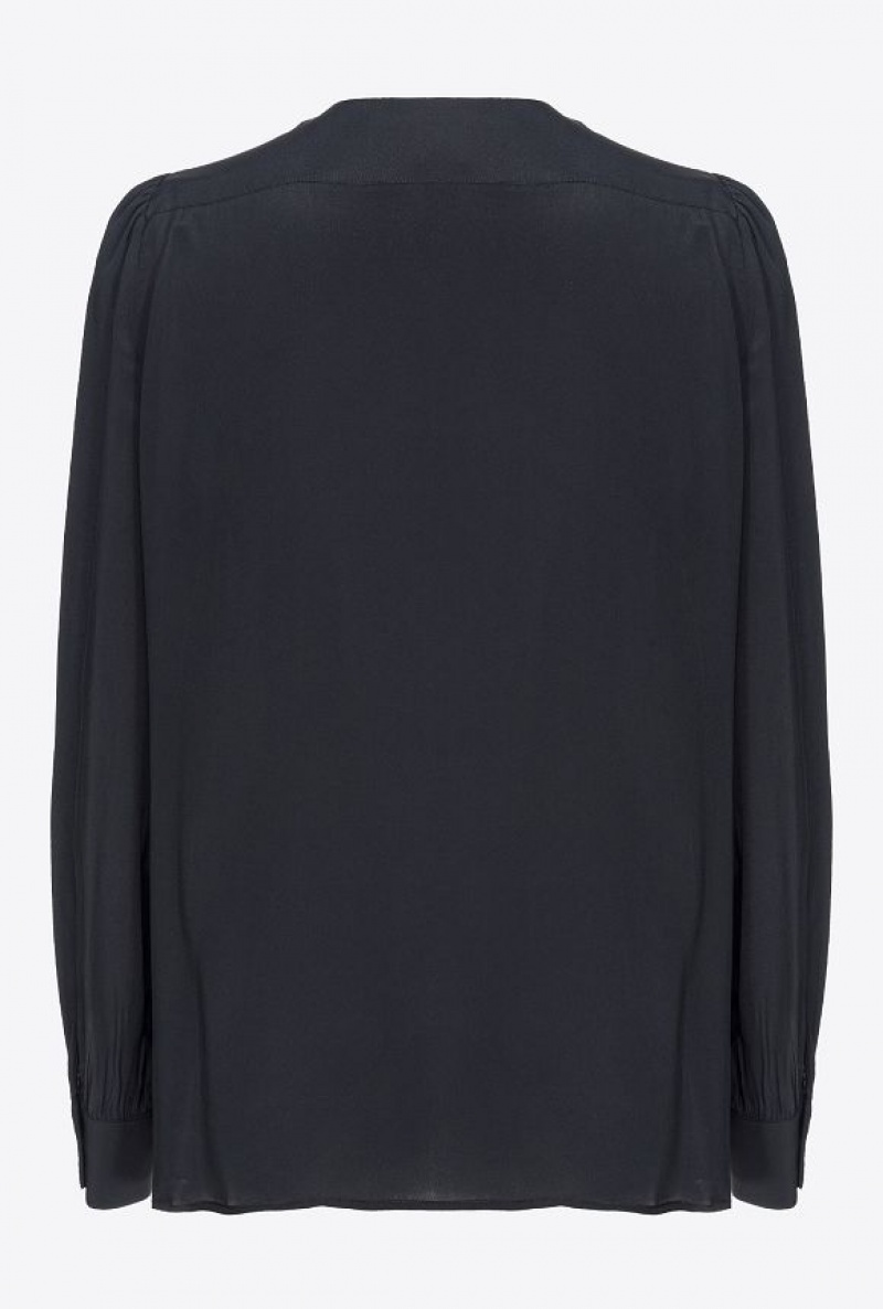 Pinko Crepe De Chine Blouse With Sash LIMO BLACK | SN-PKO33202