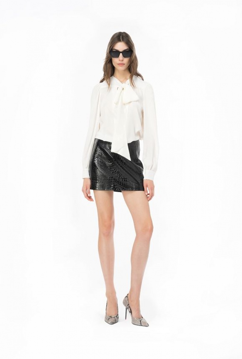 Pinko Crepe De Chine Blouse With Sash VANILLA ICE-CREAM WHITE | SN-PKO33207