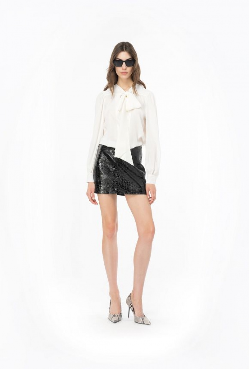 Pinko Crocodile-print Mini Skirt LIMO BLACK | SN-PKO34102