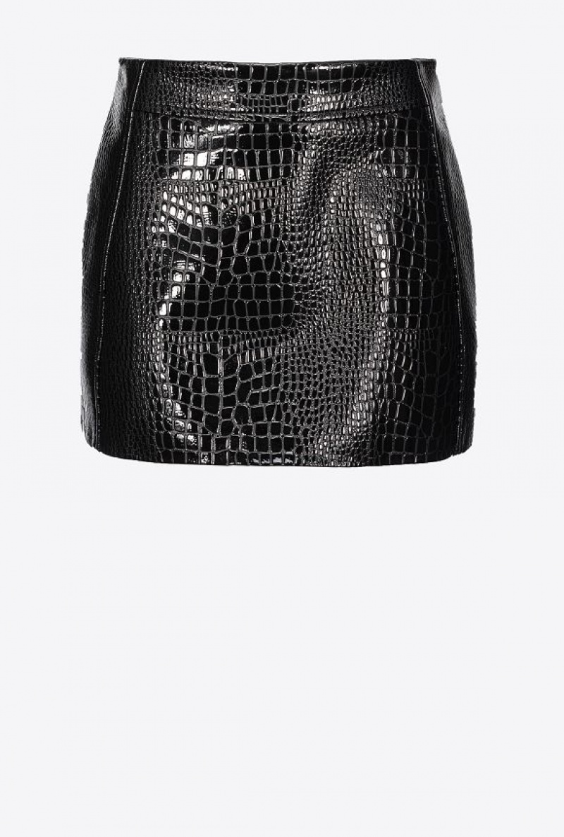 Pinko Crocodile-print Mini Skirt LIMO BLACK | SN-PKO34102