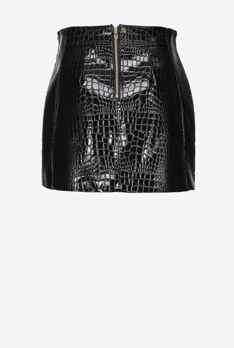 Pinko Crocodile-print Mini Skirt LIMO BLACK | SN-PKO34102