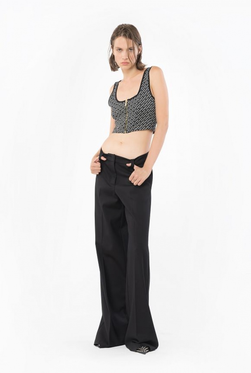 Pinko Crop Top With Logo Detail BLACK/IVORY | SN-PKO33294