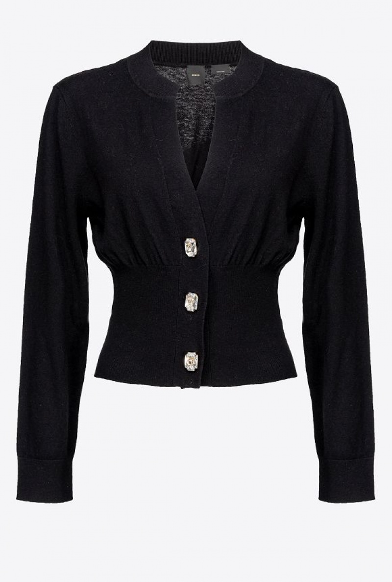 Pinko Cropped Cardigan With Jewel Buttons LIMO BLACK | SN-PKO33411