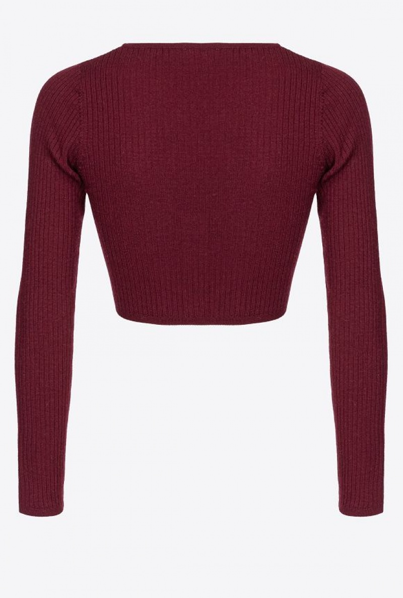 Pinko Cropped Cardigan With Piercing Buckle BURGUNDY-PORT ROYALE | SN-PKO33404