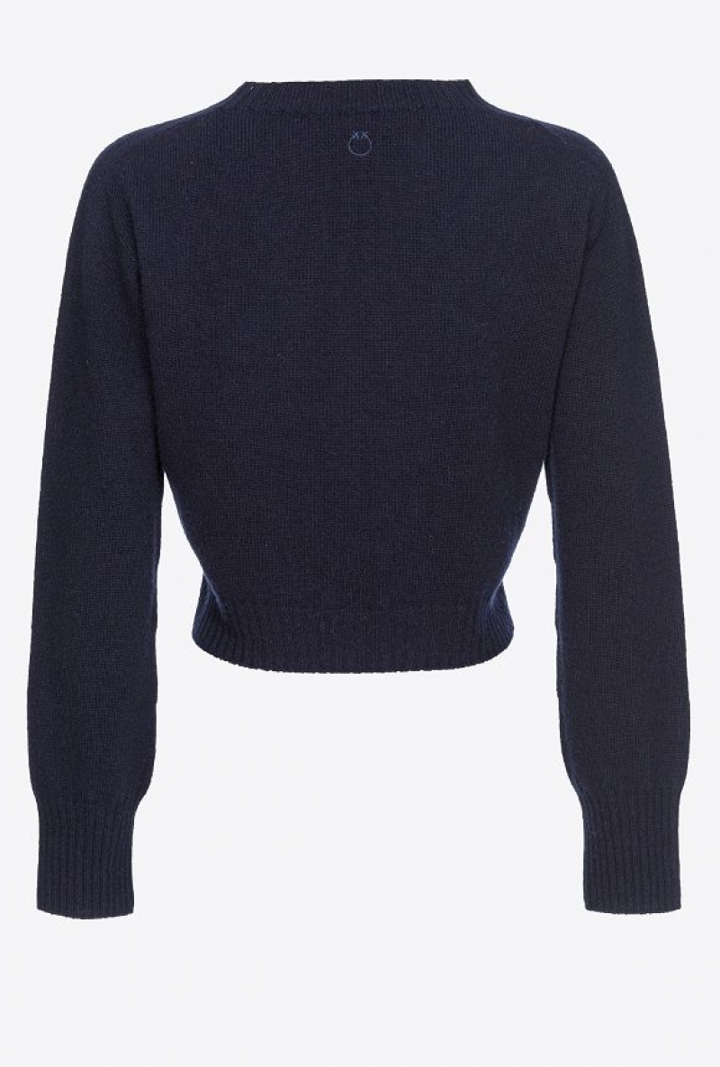 Pinko Cropped Cashmere-blend Pullover DARK NAVY BLUE | SN-PKO33508