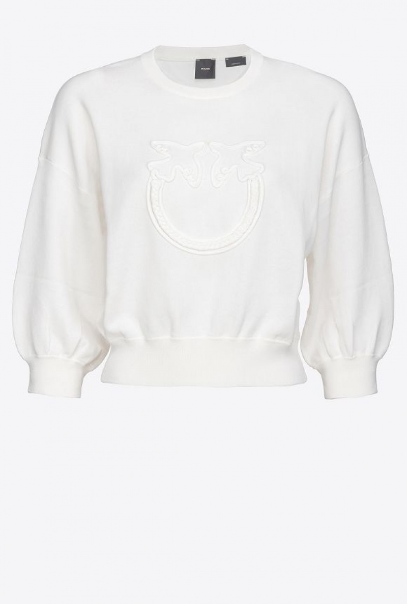 Pinko Cropped Love Birds Sweatshirt BRIGHT WHITE | SN-PKO33511