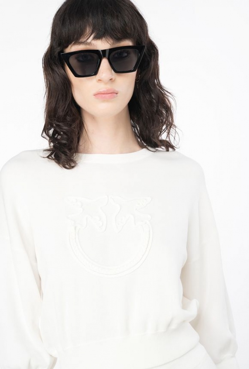 Pinko Cropped Love Birds Sweatshirt BRIGHT WHITE | SN-PKO33819