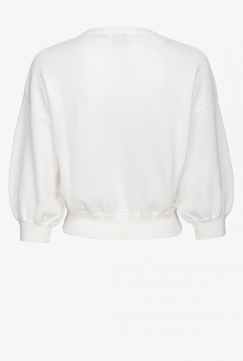 Pinko Cropped Love Birds Sweatshirt BRIGHT WHITE | SN-PKO33819